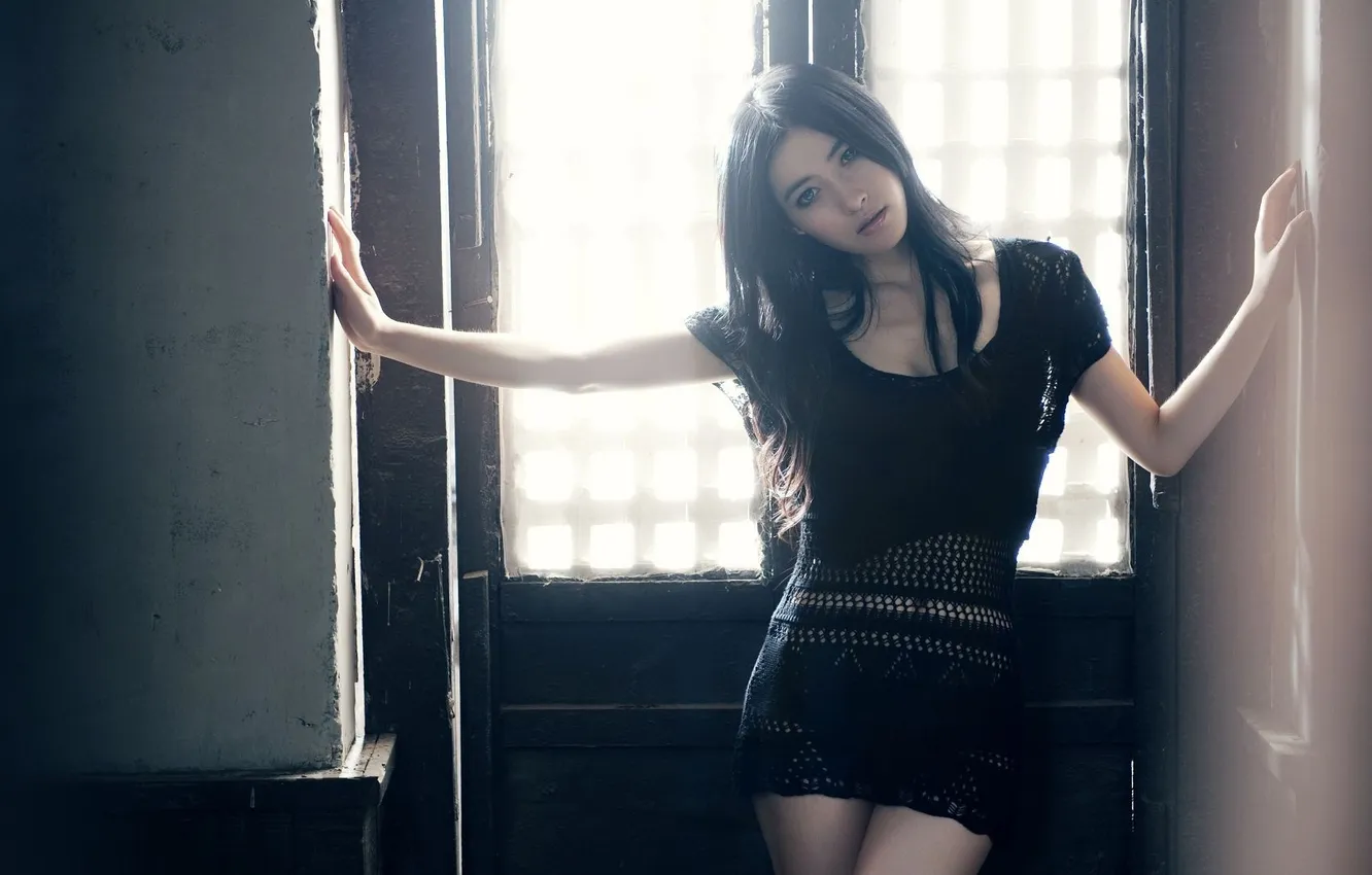 Photo wallpaper look, girl, skirt, brunette, window, Asian