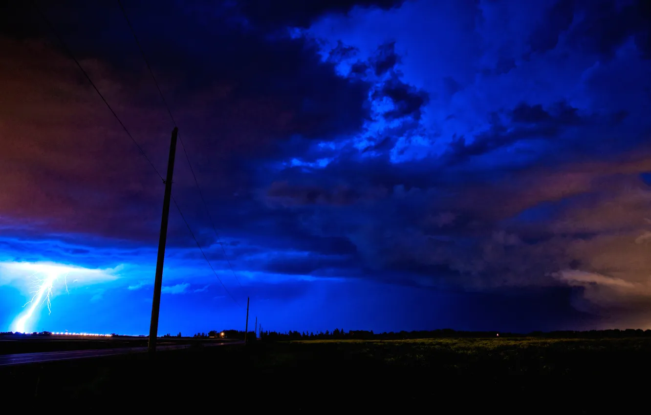 Photo wallpaper the storm, night, clouds, lightning