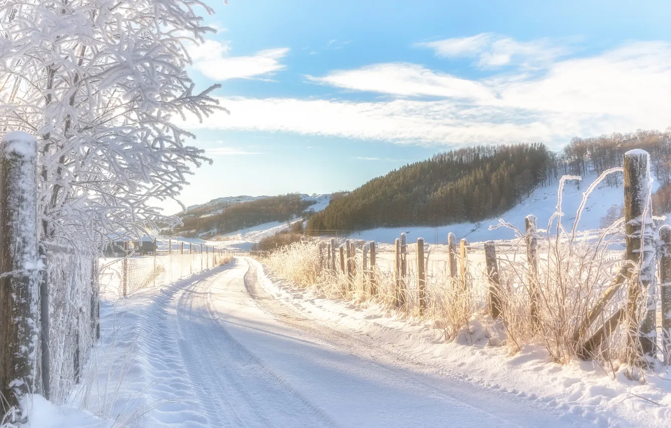 Photo wallpaper winter, road, snow, Norway