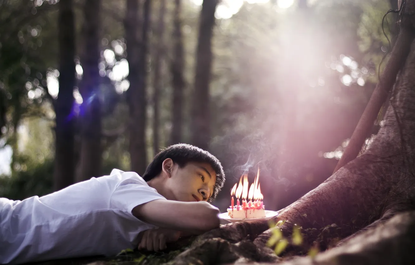 Photo wallpaper mood, cake, guy, candle