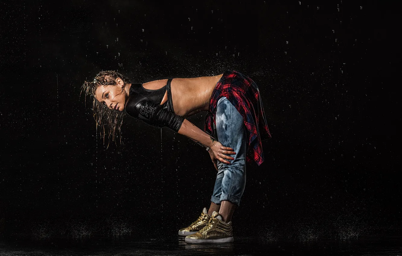 Photo wallpaper rain, woman, water, pose