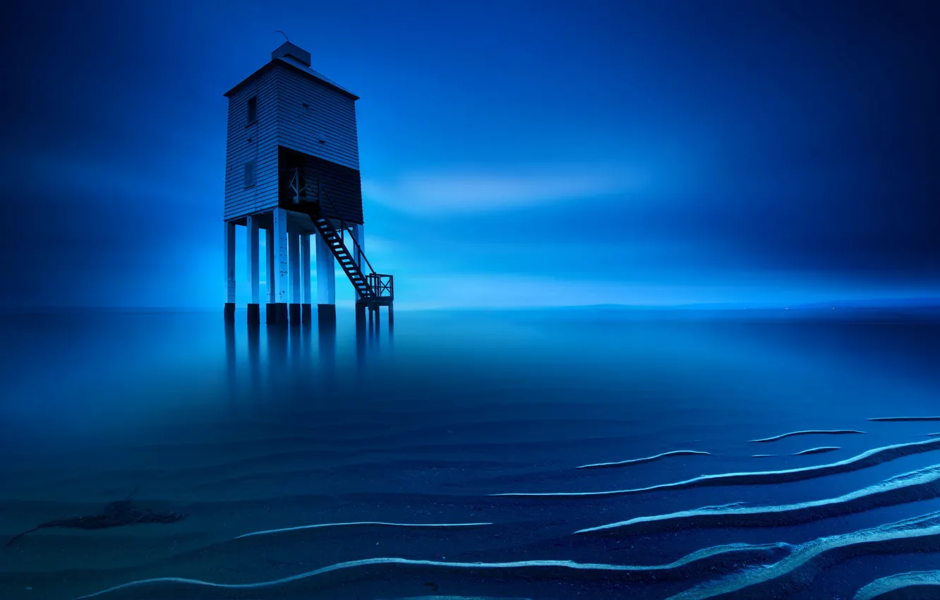 Photo wallpaper sea, lighthouse, England, tide, Burnham-on-sea