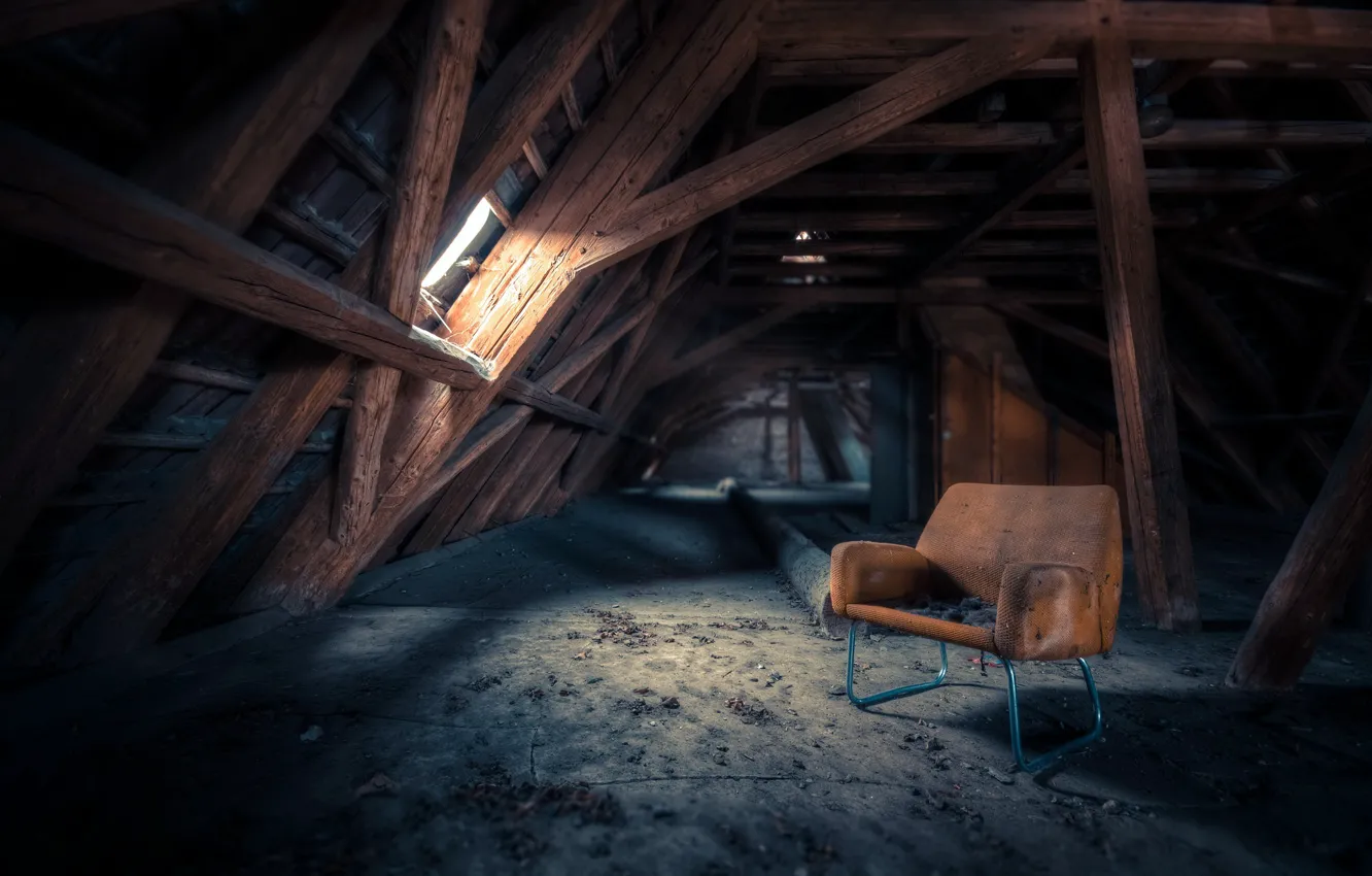 Photo wallpaper house, chair, attic