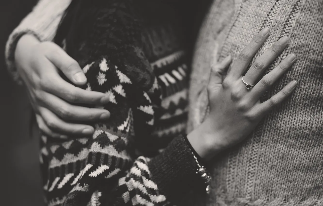 Photo wallpaper girl, hands, ring, black and white, male, lovers