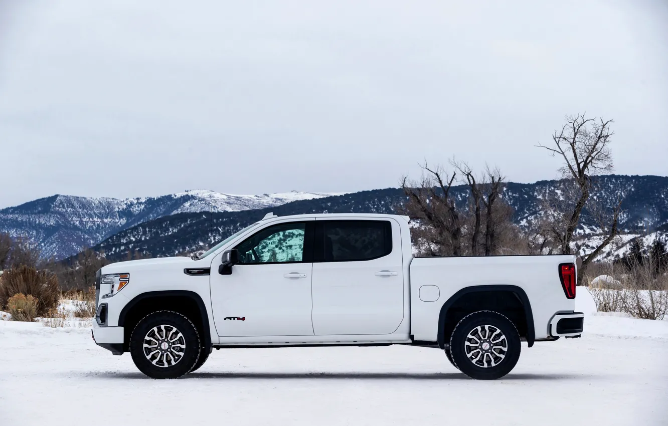 Photo wallpaper white, side view, pickup, GMC, Sierra, AT4, 2019