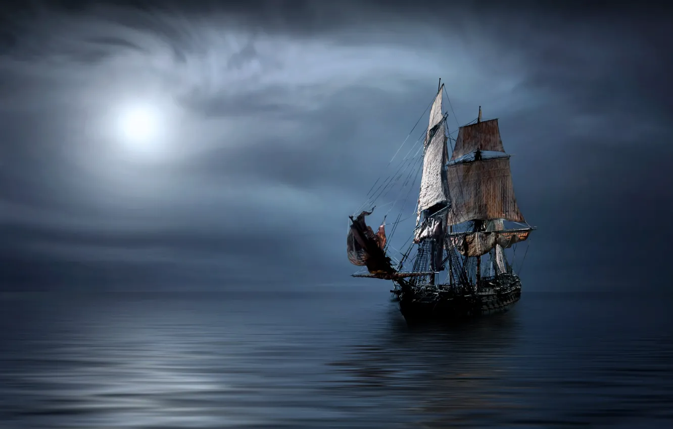 Photo wallpaper sea, ship, sailboat, sails, frigate