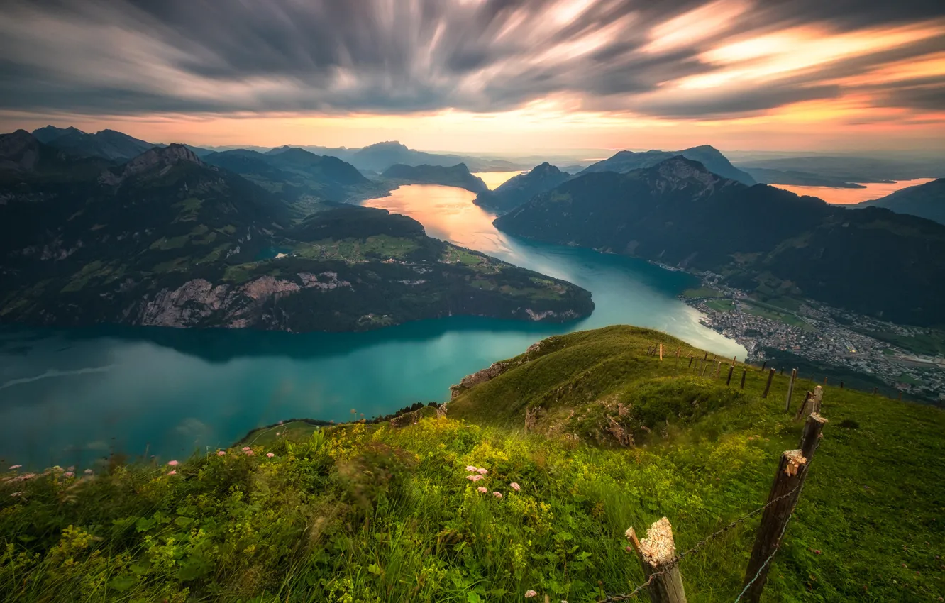 Photo wallpaper mountains, lake, Switzerland, Alps, panorama, Switzerland, Alps, Lake Lucerne