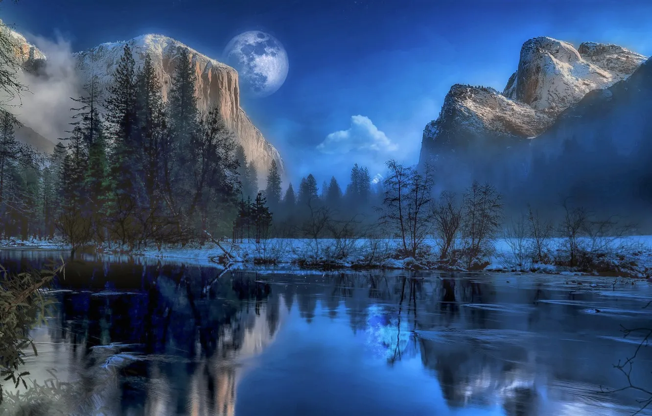 Photo wallpaper ice, sky, nature, winter, mountains, lake, rocks, snow
