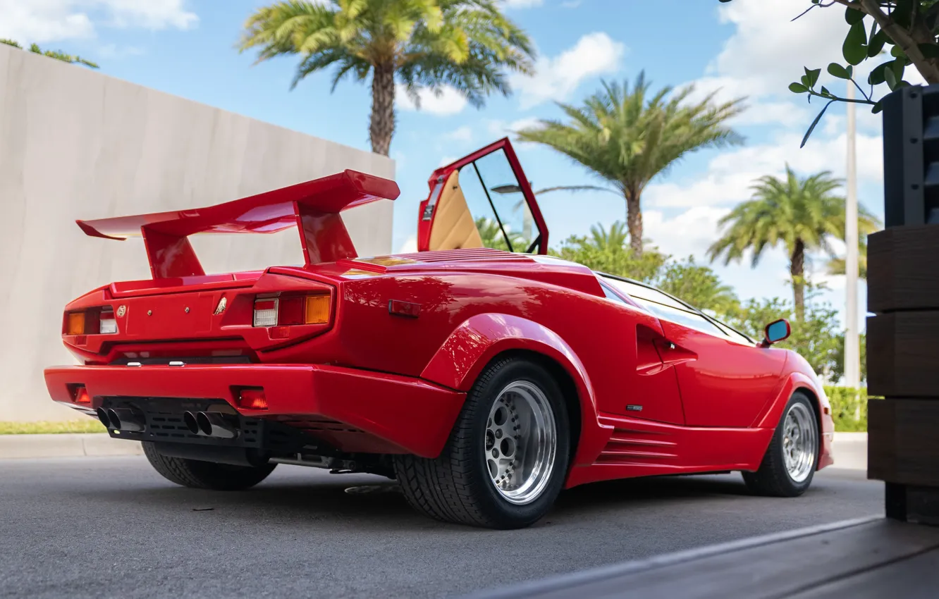 Photo wallpaper red, Lamborghini, supercar, Countach, lambo door, Lamborghini Countach 25th Anniversary