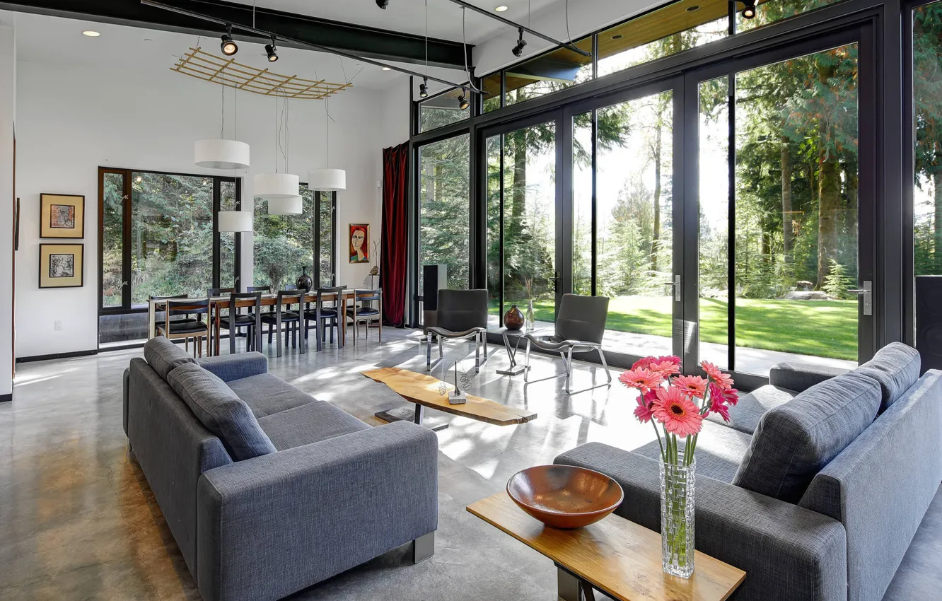 Photo wallpaper glass, Villa, interior, living room, dining room, Mount Si Modern, by Rose-Leigh Design