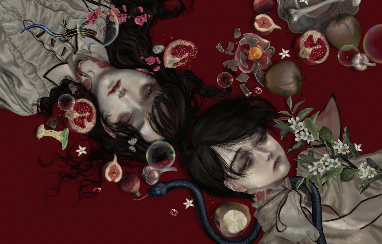 Photo wallpaper bones, vampires, tears, garlic, blood, the guy with the girl, a poisonous snake, rotten