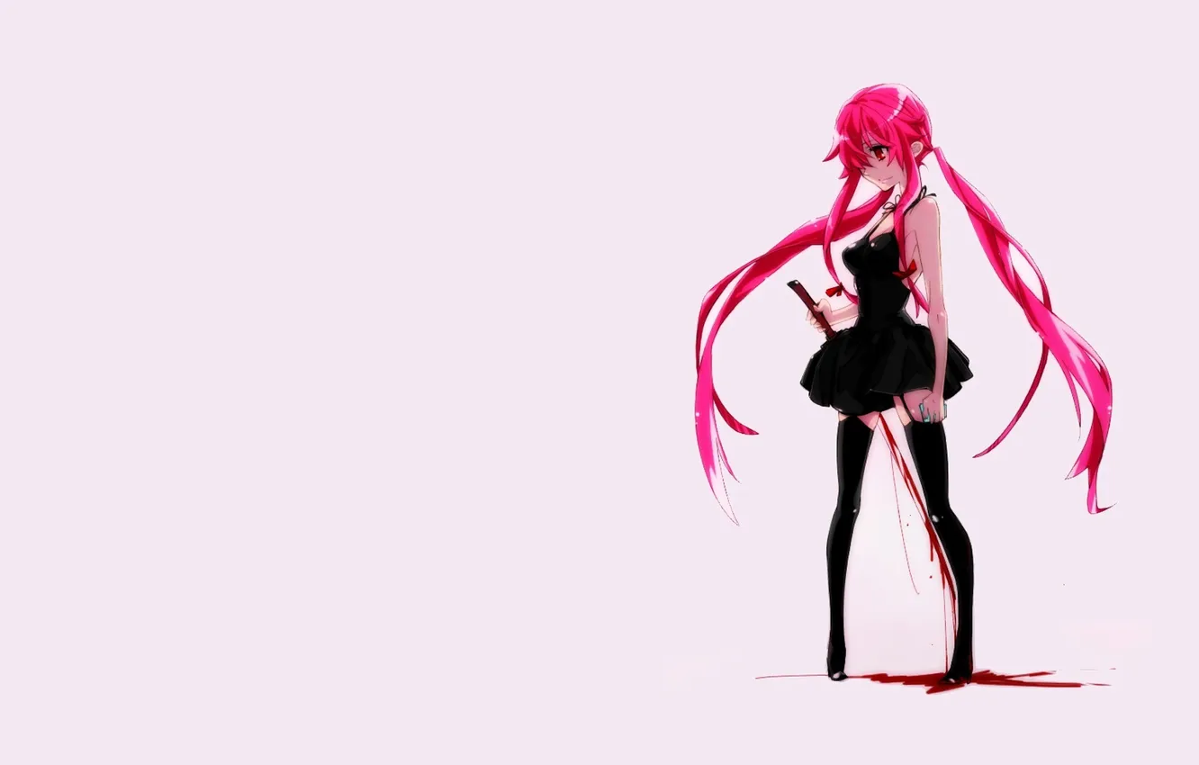 Photo wallpaper sword, blood, pink hair, long hair, anime, stockings, Mirai Nikki, anime girls