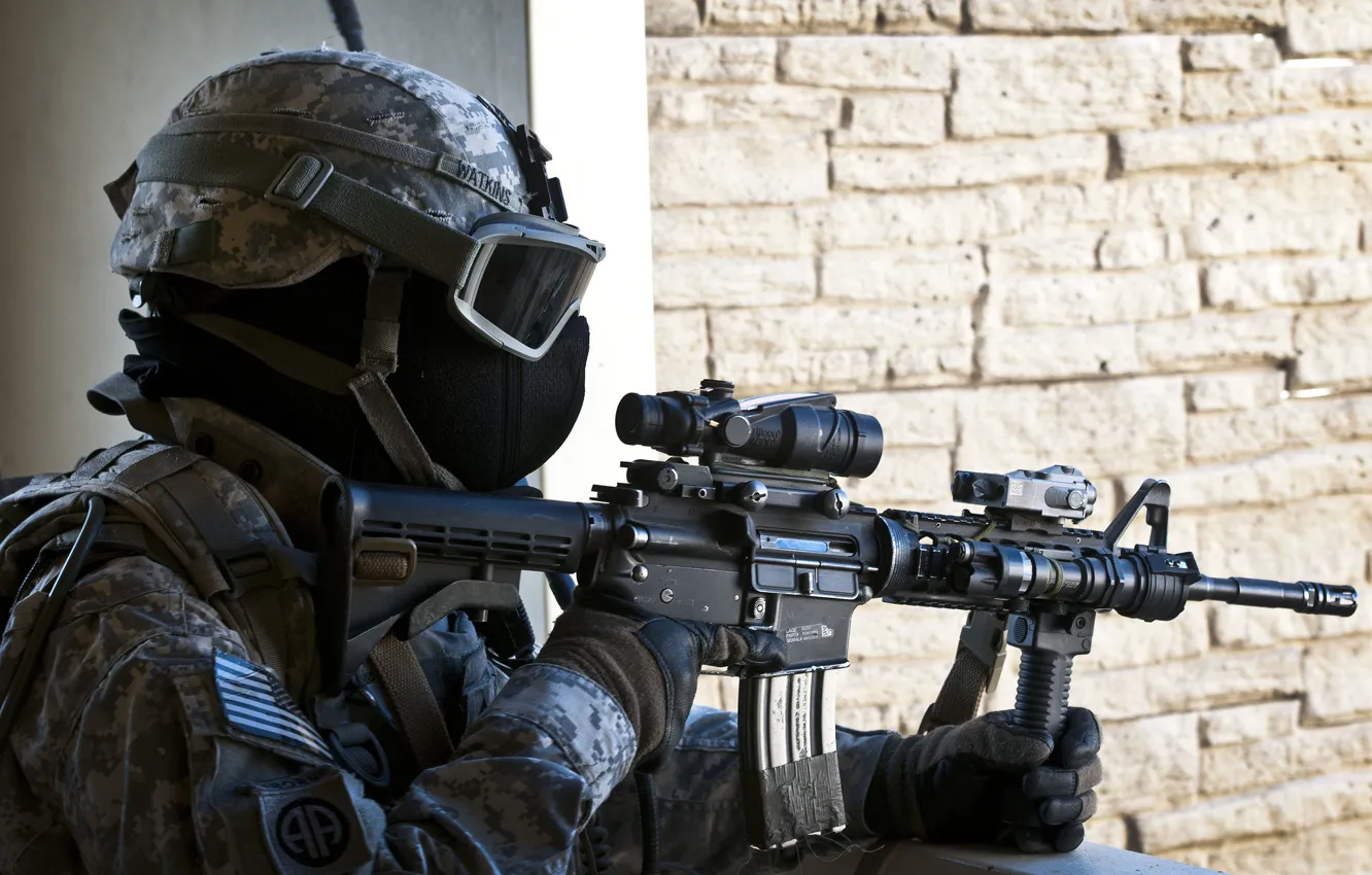 Photo wallpaper weapons, mask, soldiers, machine, equipment, assault rifle