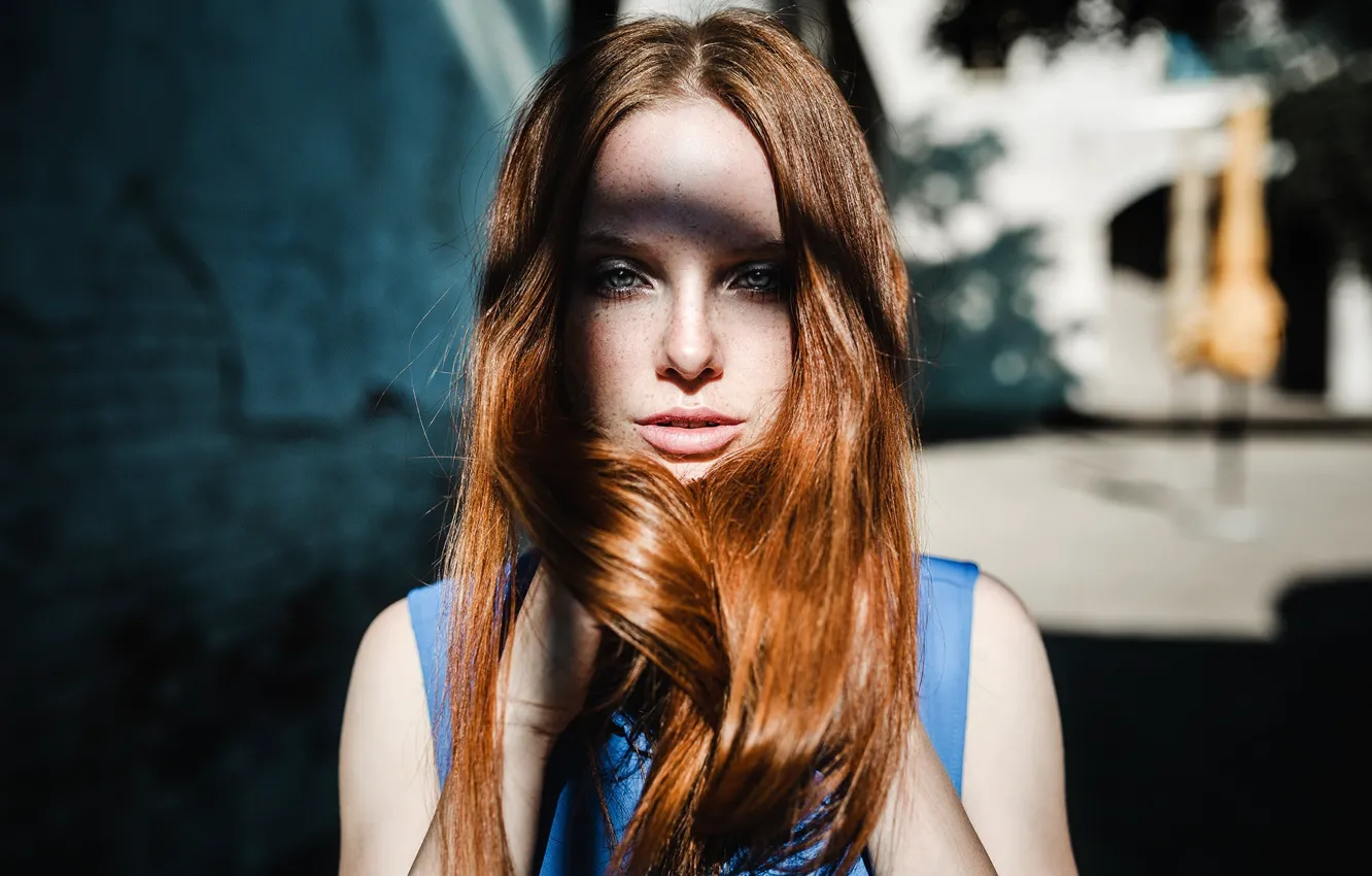 Photo wallpaper summer, girl, freckles, red hair, women, face, redhead, freckles