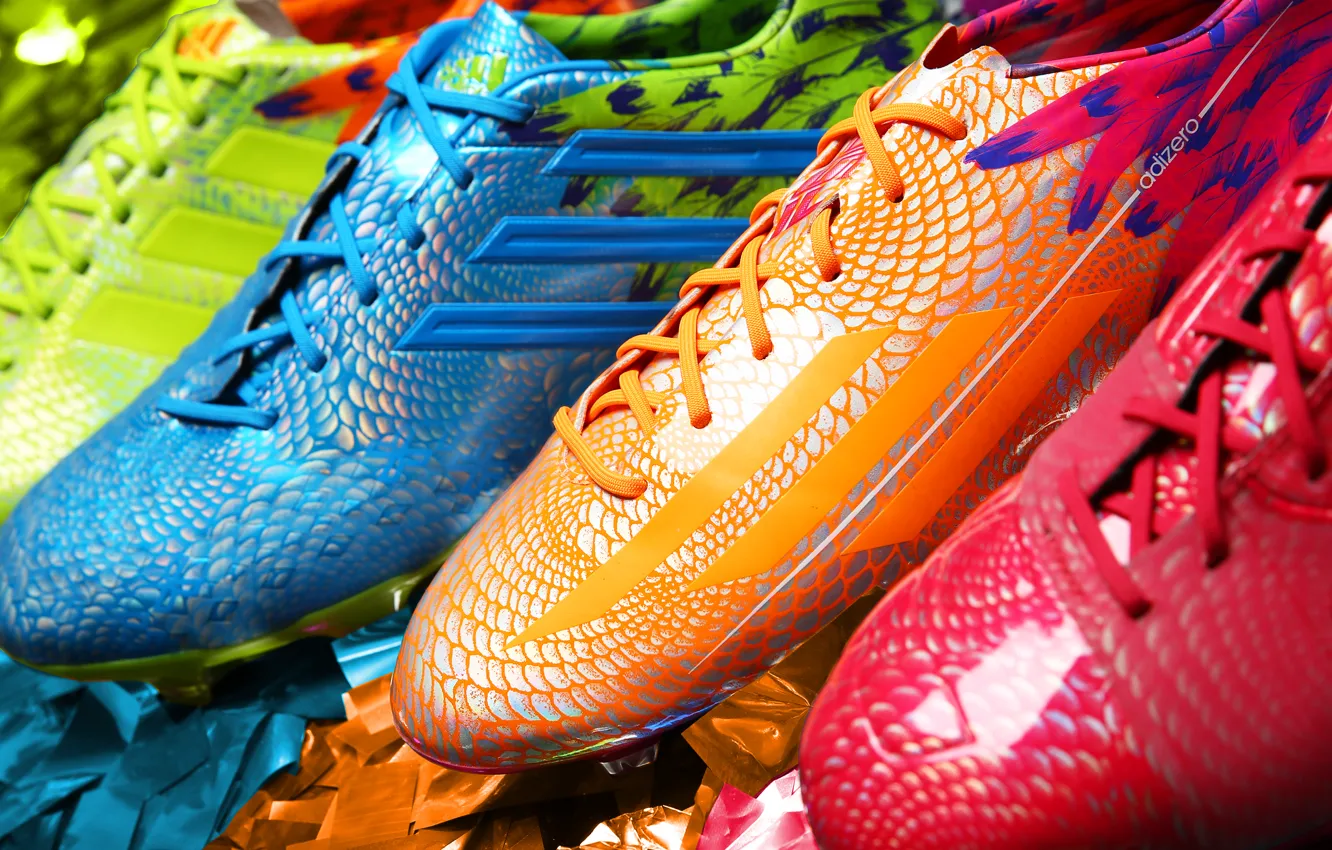 Photo wallpaper football, paint, super, adidas, new, cleats, the colors of the rainbow, adizero