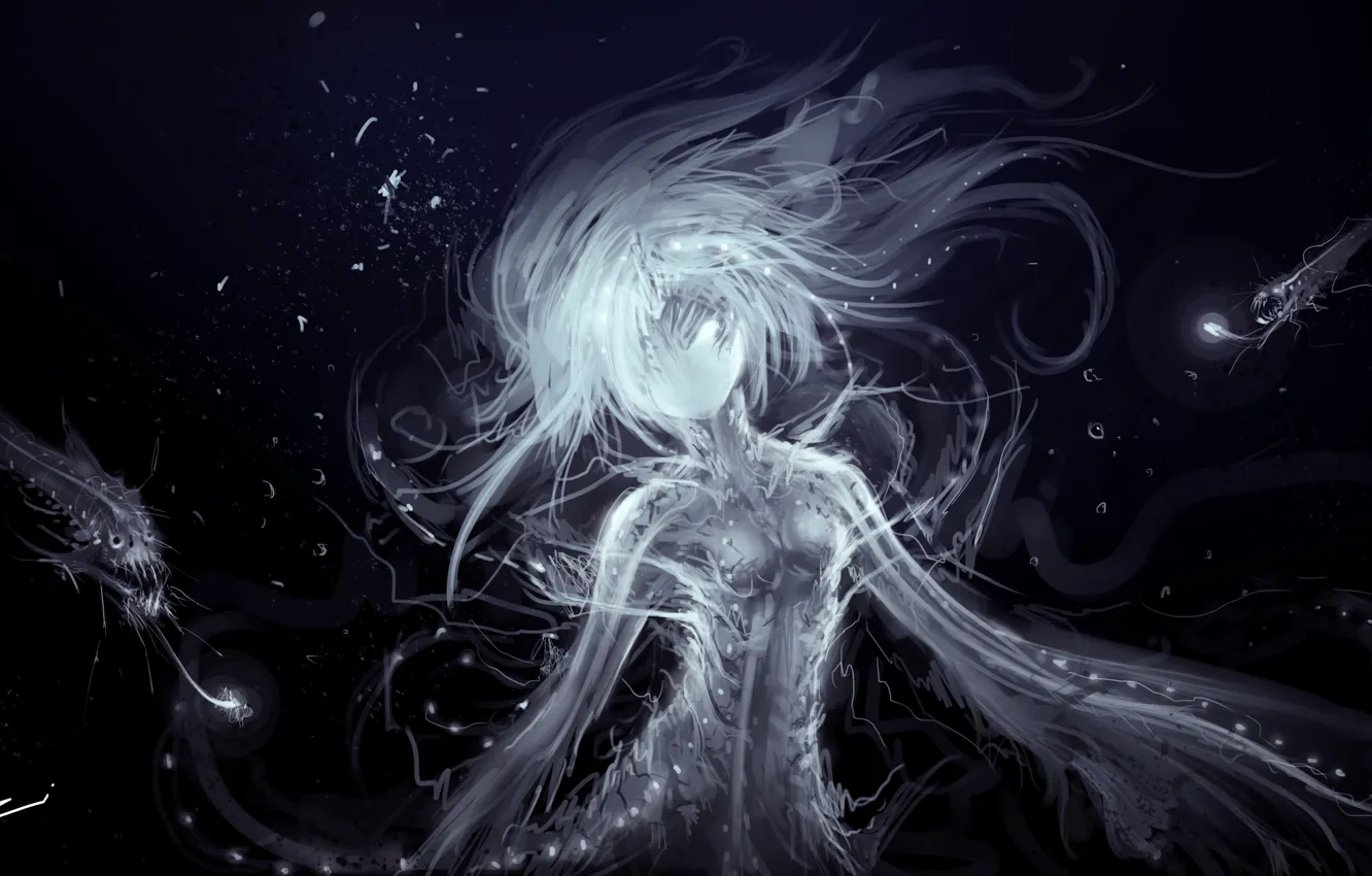 Photo wallpaper girl, monster, glow, art, curls