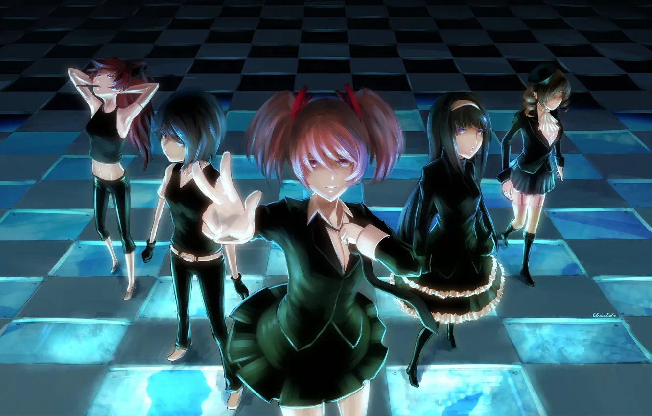 Photo wallpaper girl, anime, art, mahou shoujo madoka magica, homura akemi, madoka kaname, Girl Madoka, sayaka miki