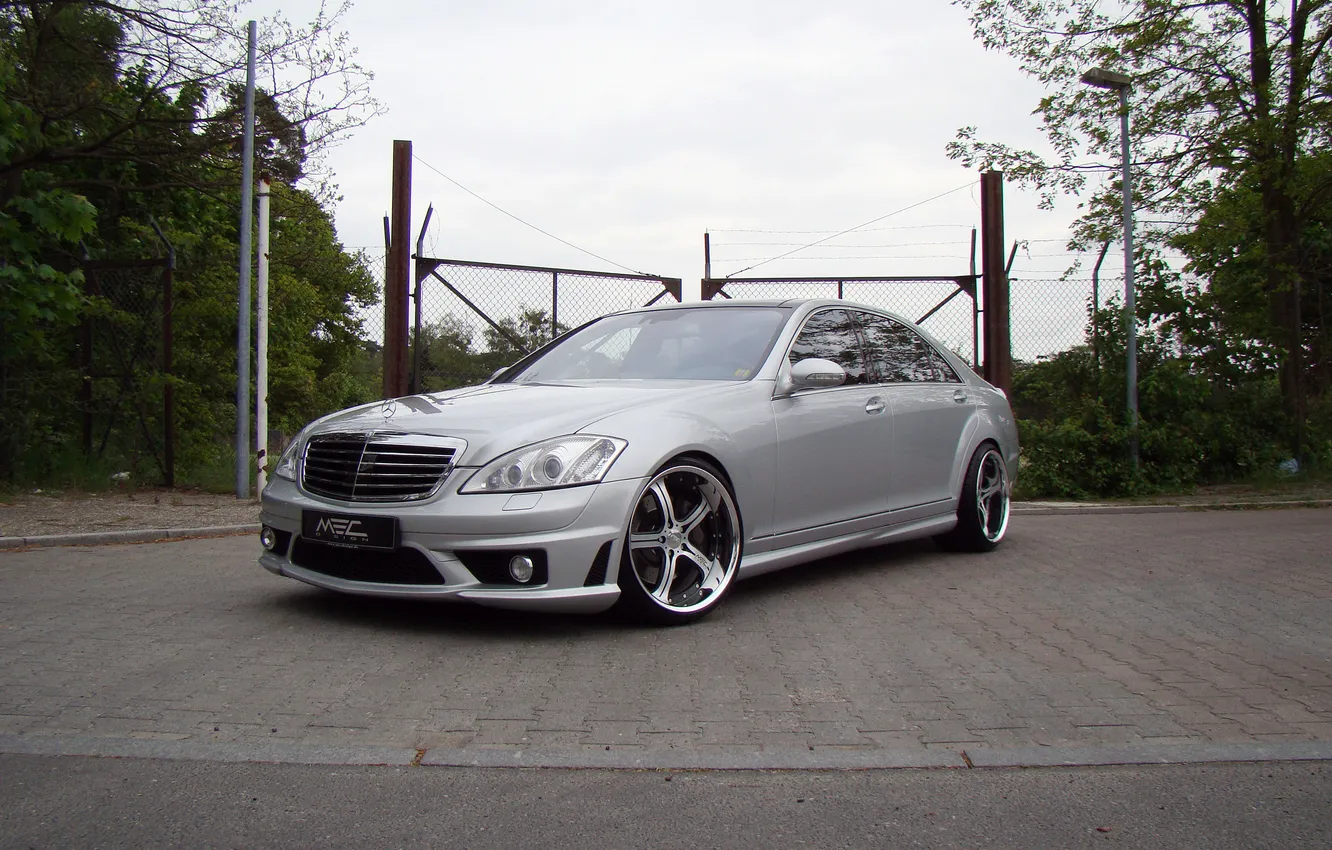 Photo wallpaper car, machine, the sky, asphalt, trees, sky, trees, tuning