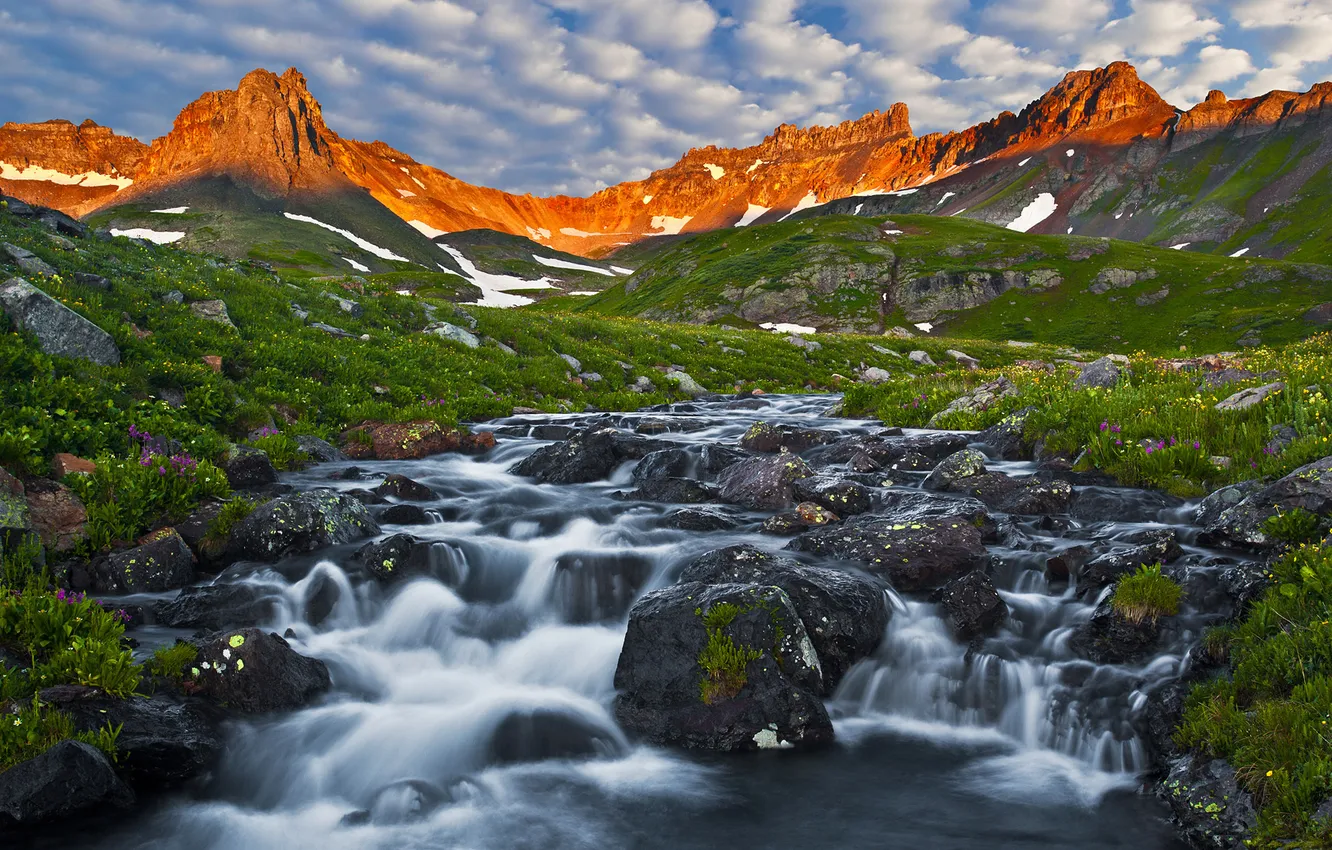 Photo wallpaper mountains, nature, stream, river, San Juan Mountains