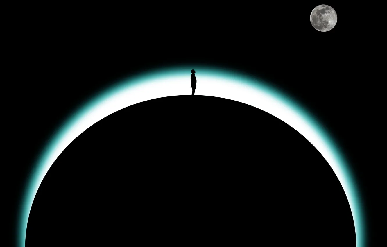 Photo wallpaper earth, the moon, people, silhouette