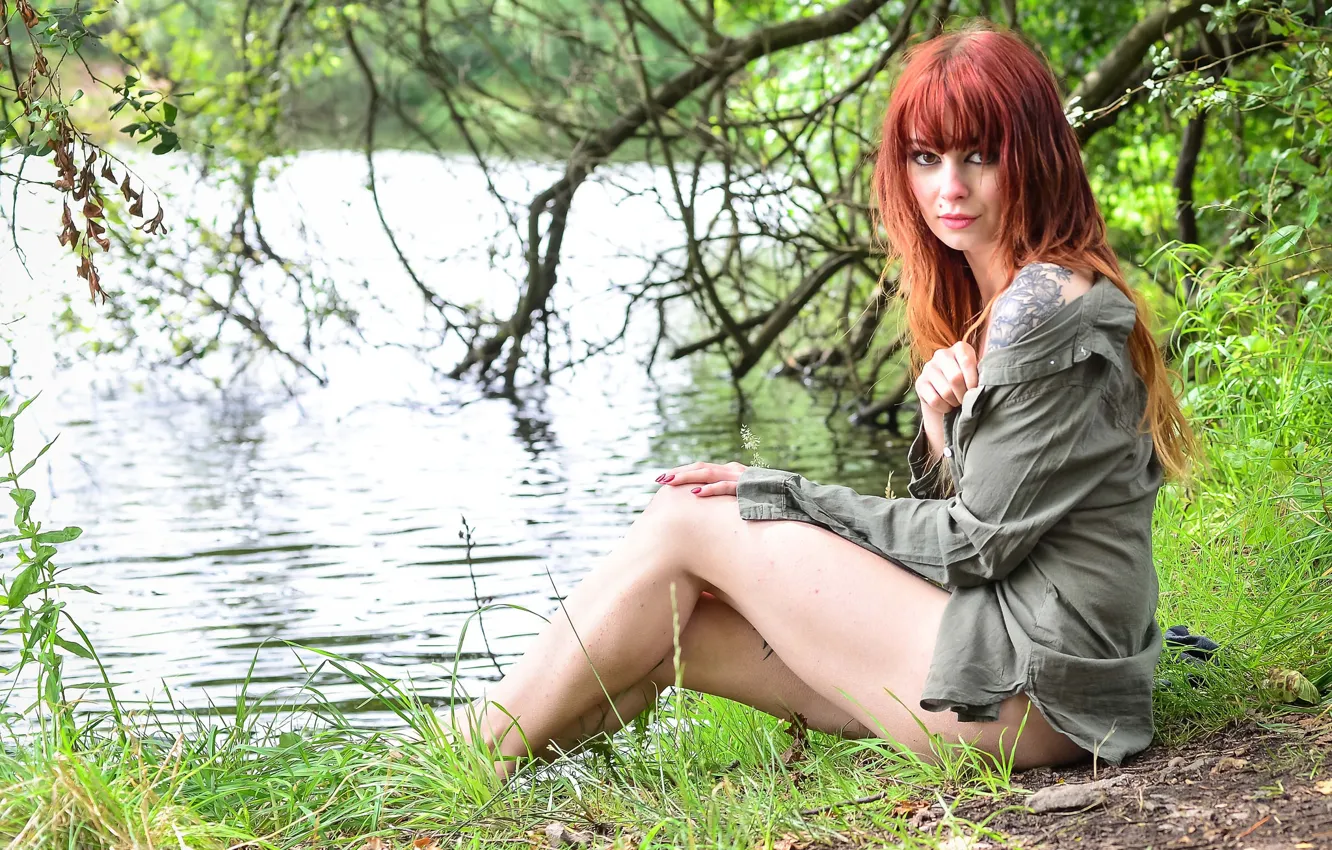 Photo wallpaper girl, nature, river