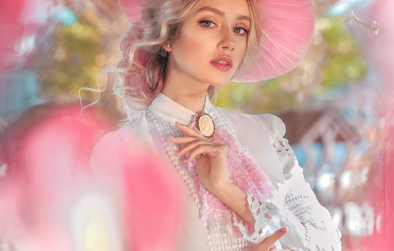 Photo wallpaper look, girl, face, style, retro, portrait, blonde, blouse