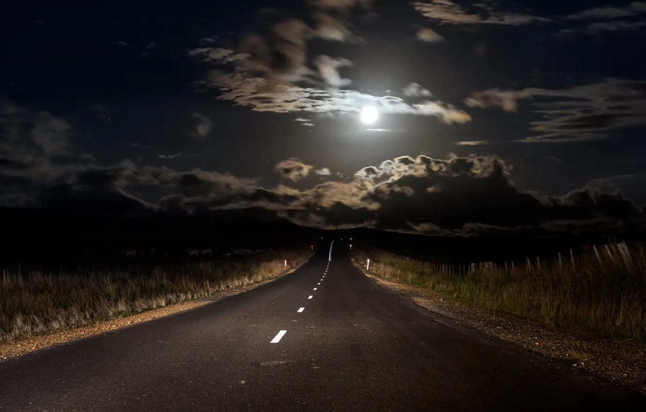 Photo wallpaper road, night, the moon