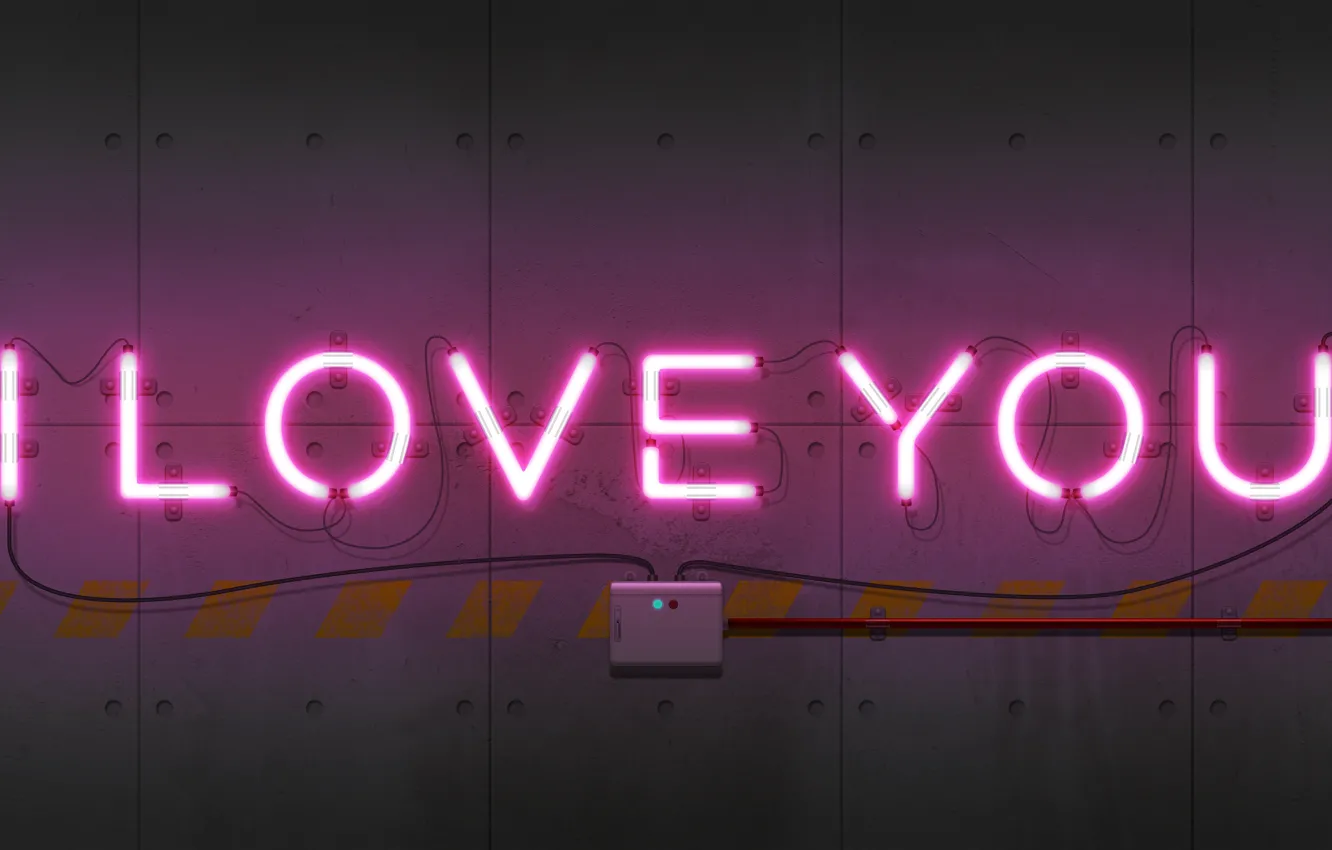 Photo wallpaper wall, i love you, heart, neon sign