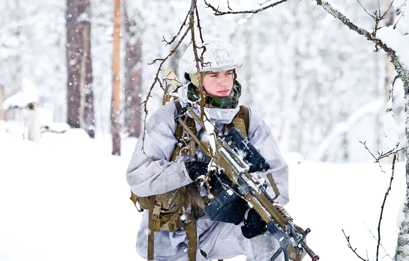 Photo wallpaper snow, soldiers, Norwegian Army