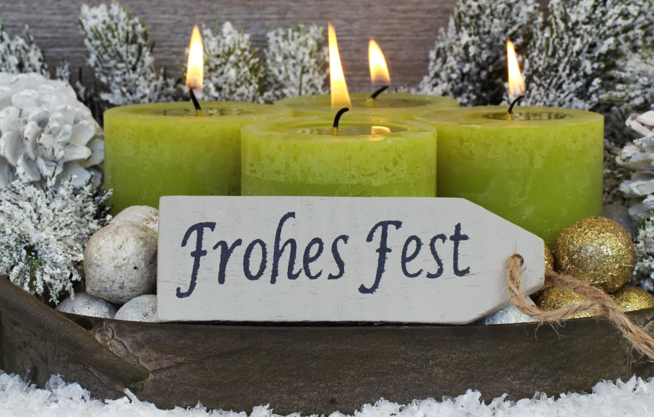 Photo wallpaper new year, candles, bumps, decor, fir-tree branches