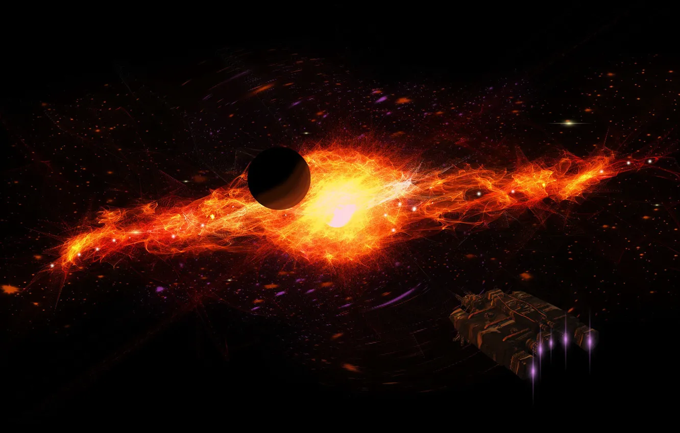 Photo wallpaper space, stars, ship, planet, Stellar