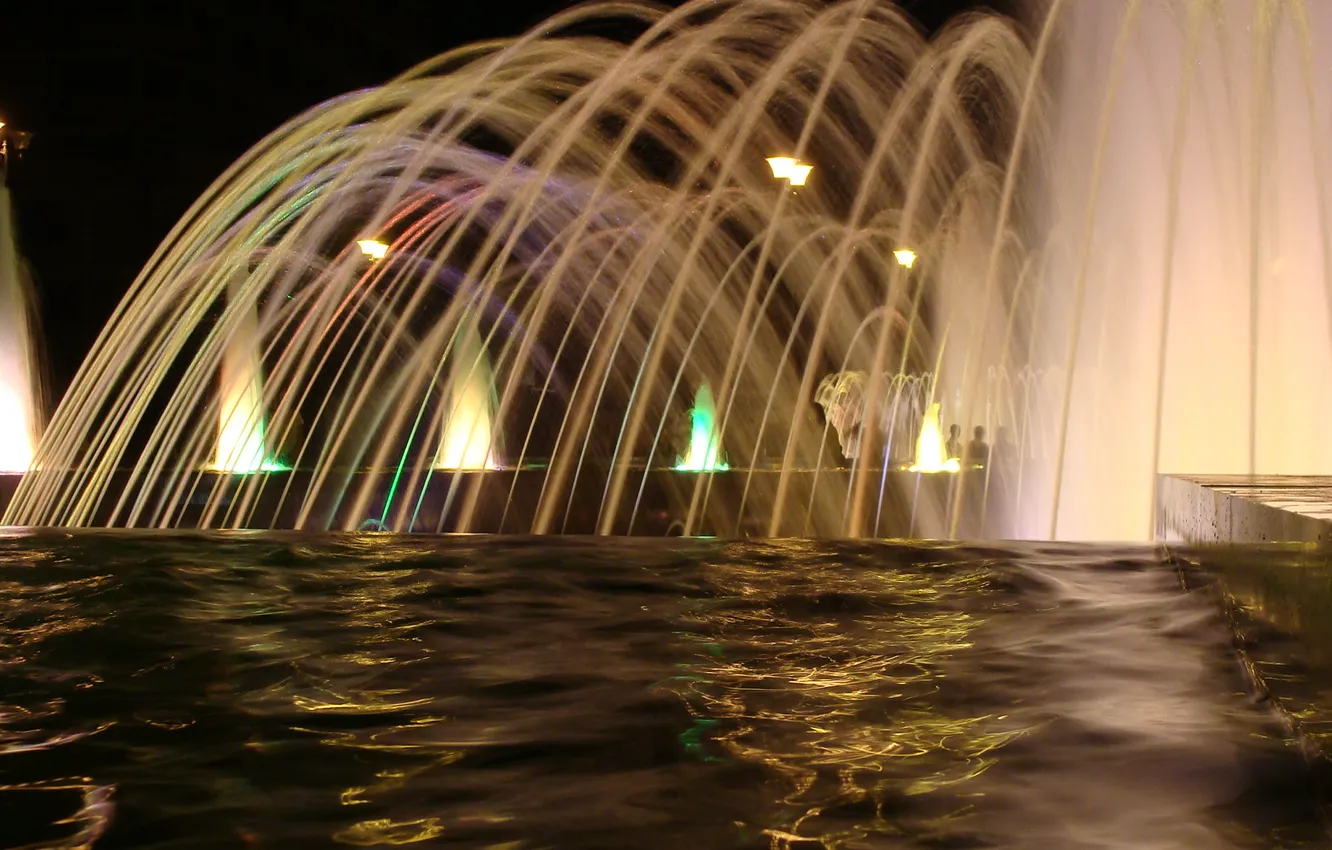 Photo wallpaper lights, lights, fountain, jet