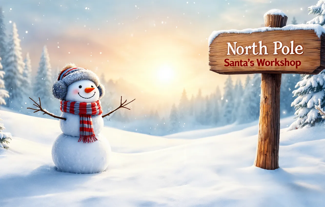 Photo wallpaper winter, snow, decoration, Christmas, New year, snowman, happy, Christmas