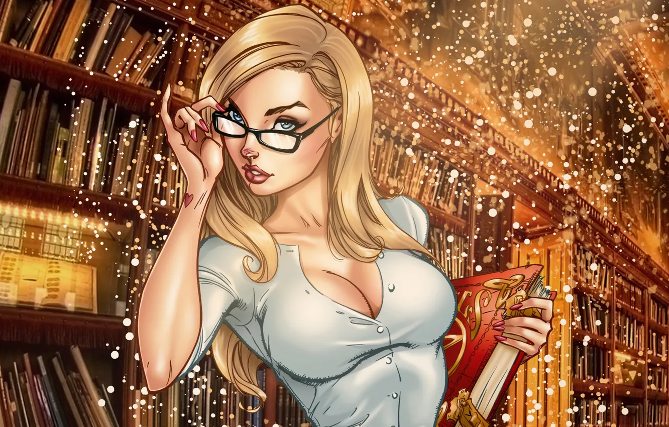 Photo wallpaper girl, blonde, book, art