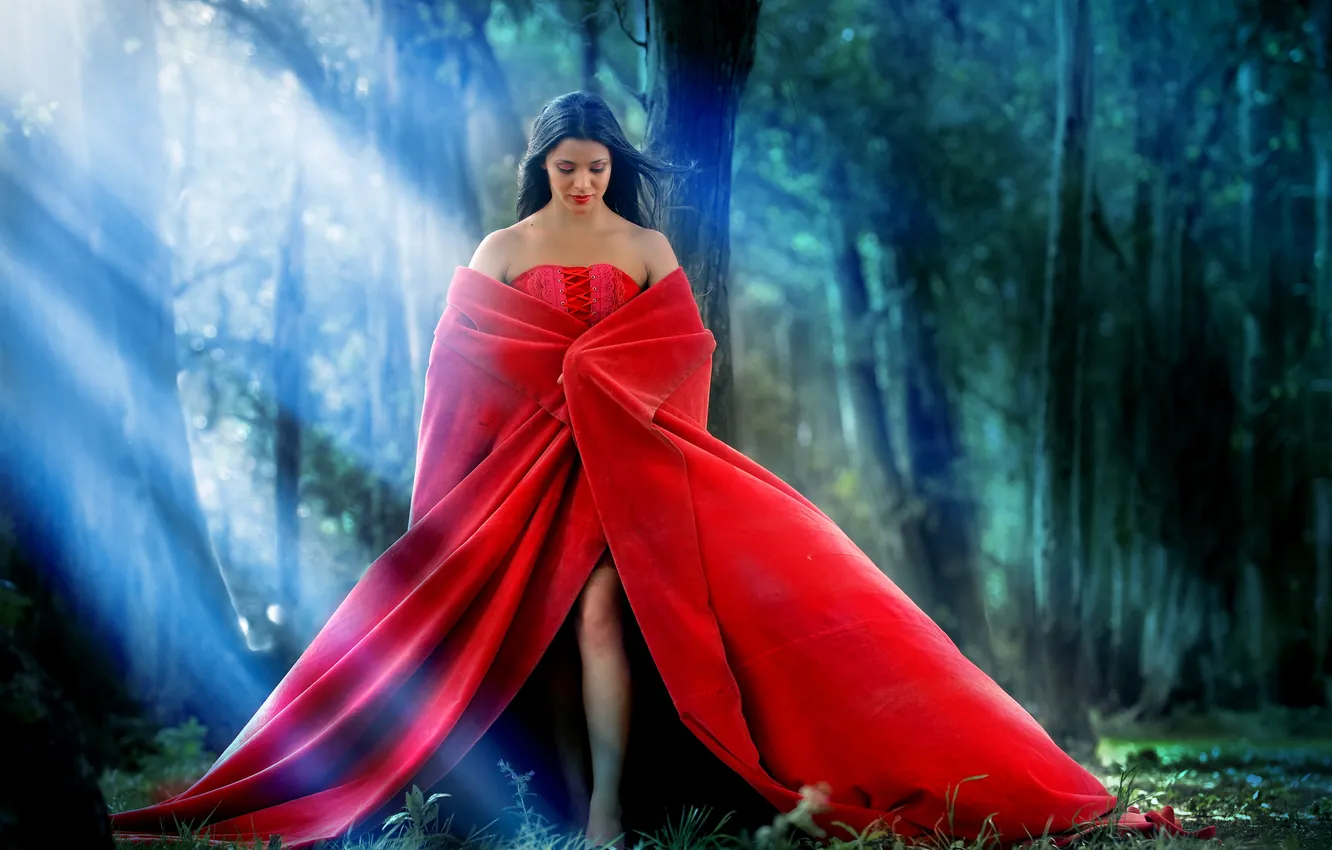 Photo wallpaper forest, girl, nature