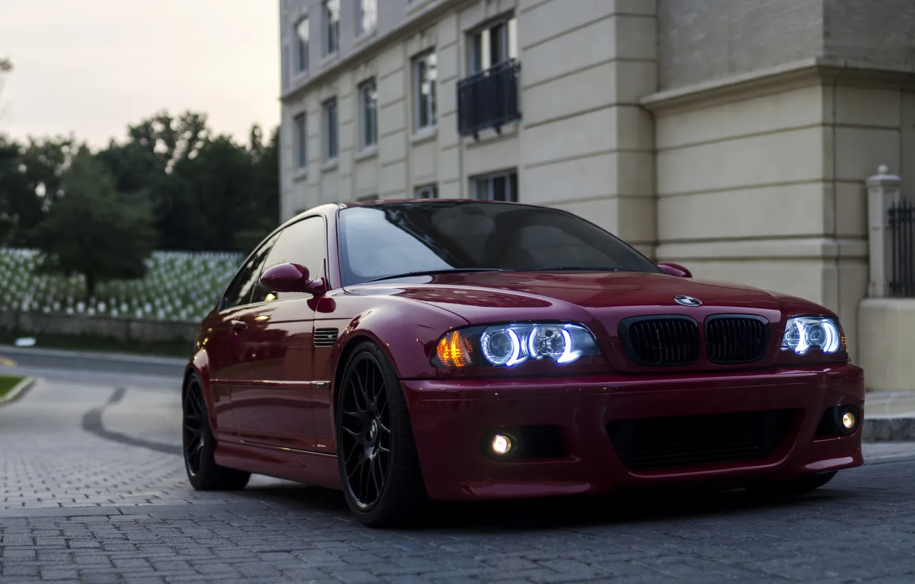 Photo wallpaper lights, tuning, coupe, BMW, red, the front, e46