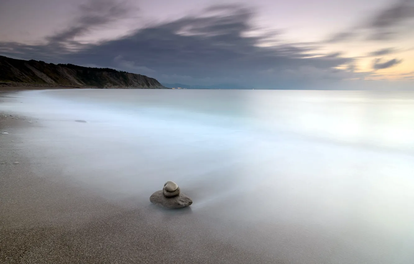 Photo wallpaper sea, landscape, night, stones