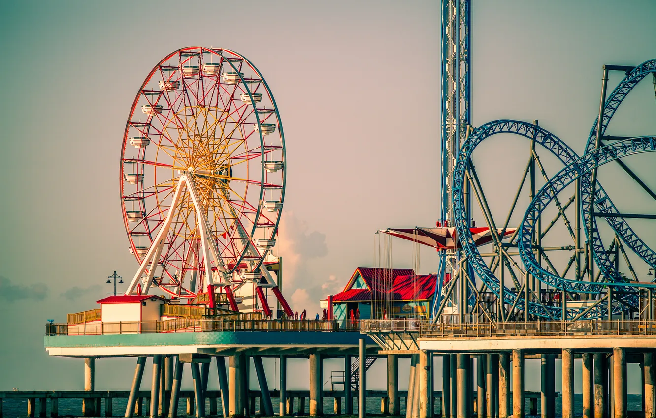 Photo wallpaper the ocean, shore, pierce, amusement, wheel obozreniya