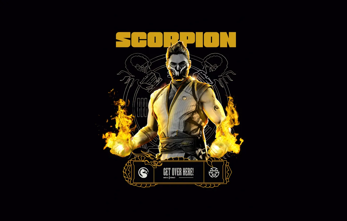 Photo wallpaper games, Mortal Kombat, Scorpion, black background