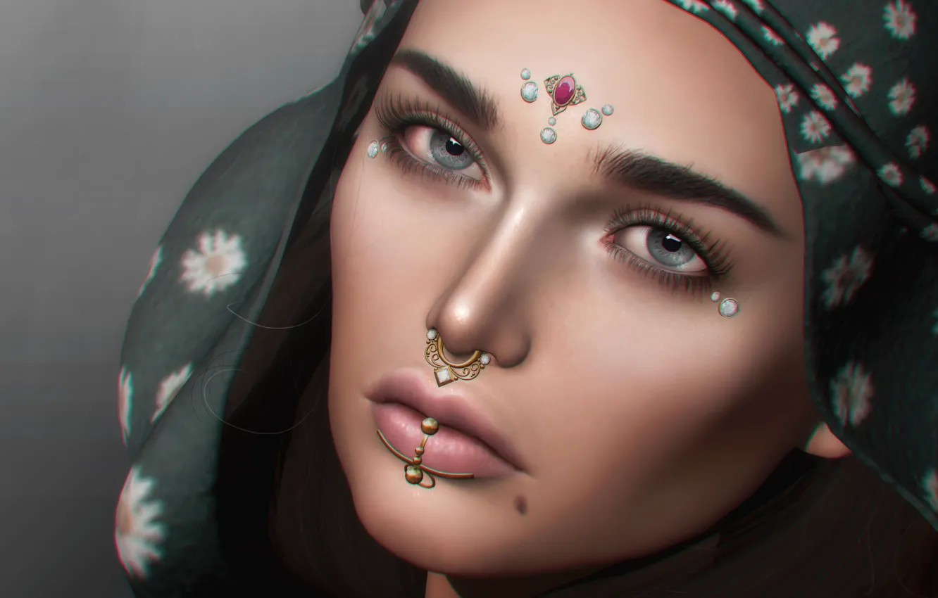 Photo wallpaper girl, decoration, face, portrait