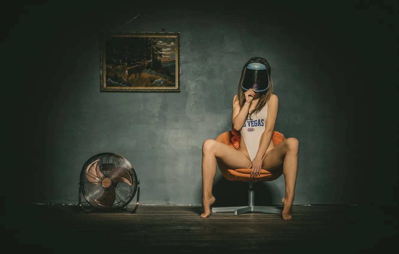 Photo wallpaper girl, fan, chair