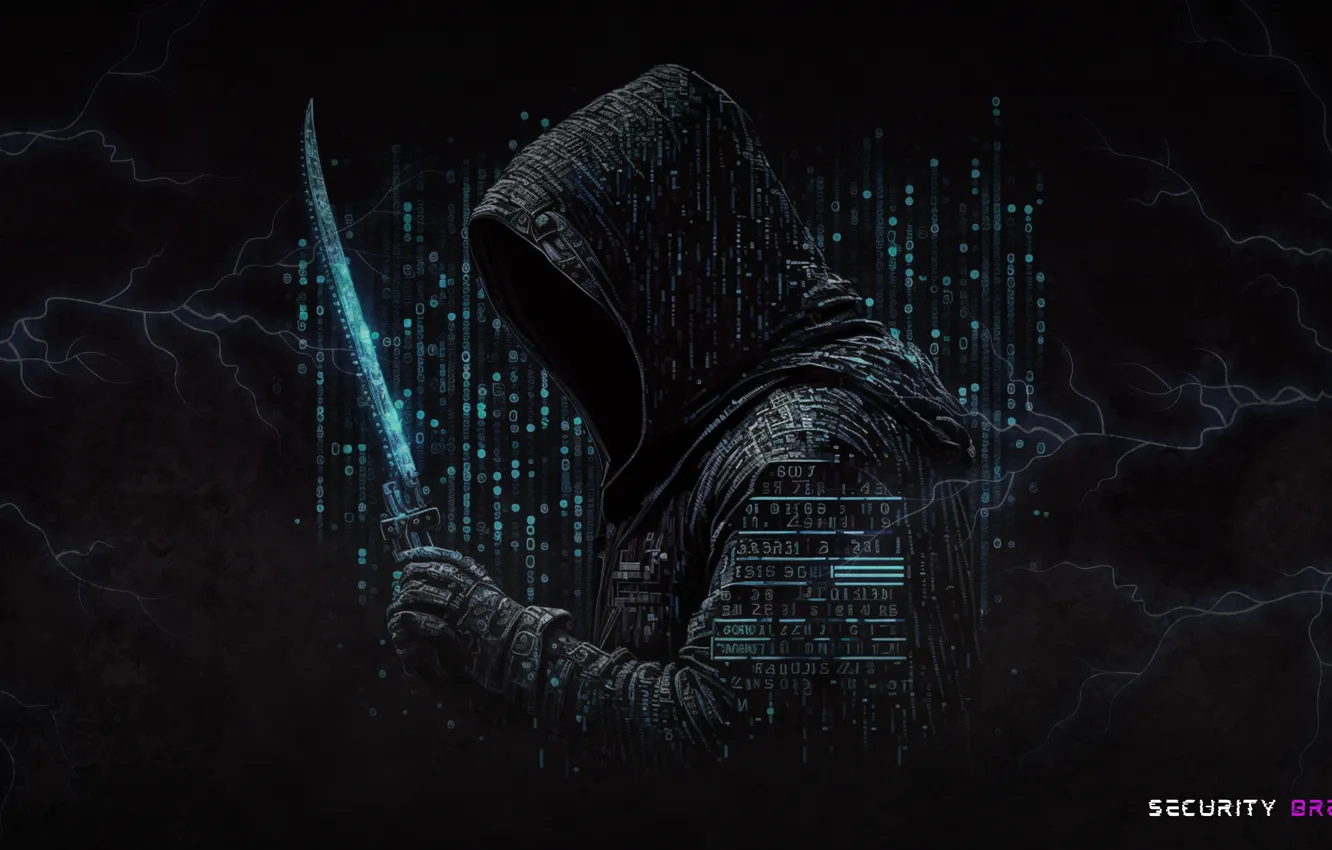 Photo wallpaper digital art, cyber, simple background, hacking, security, hoods, AI art