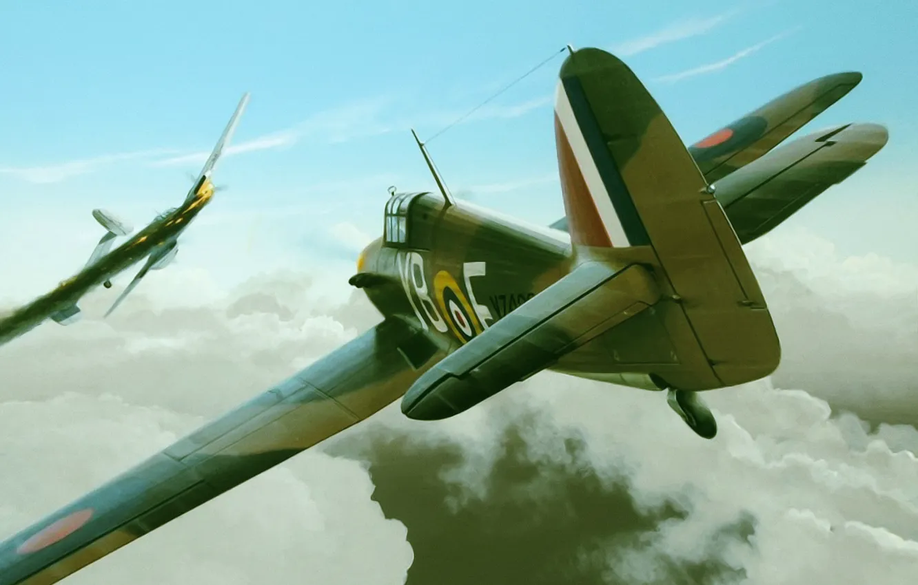 Photo wallpaper aircraft, war, art, aviation, Hurricane, WW2, Bf 110