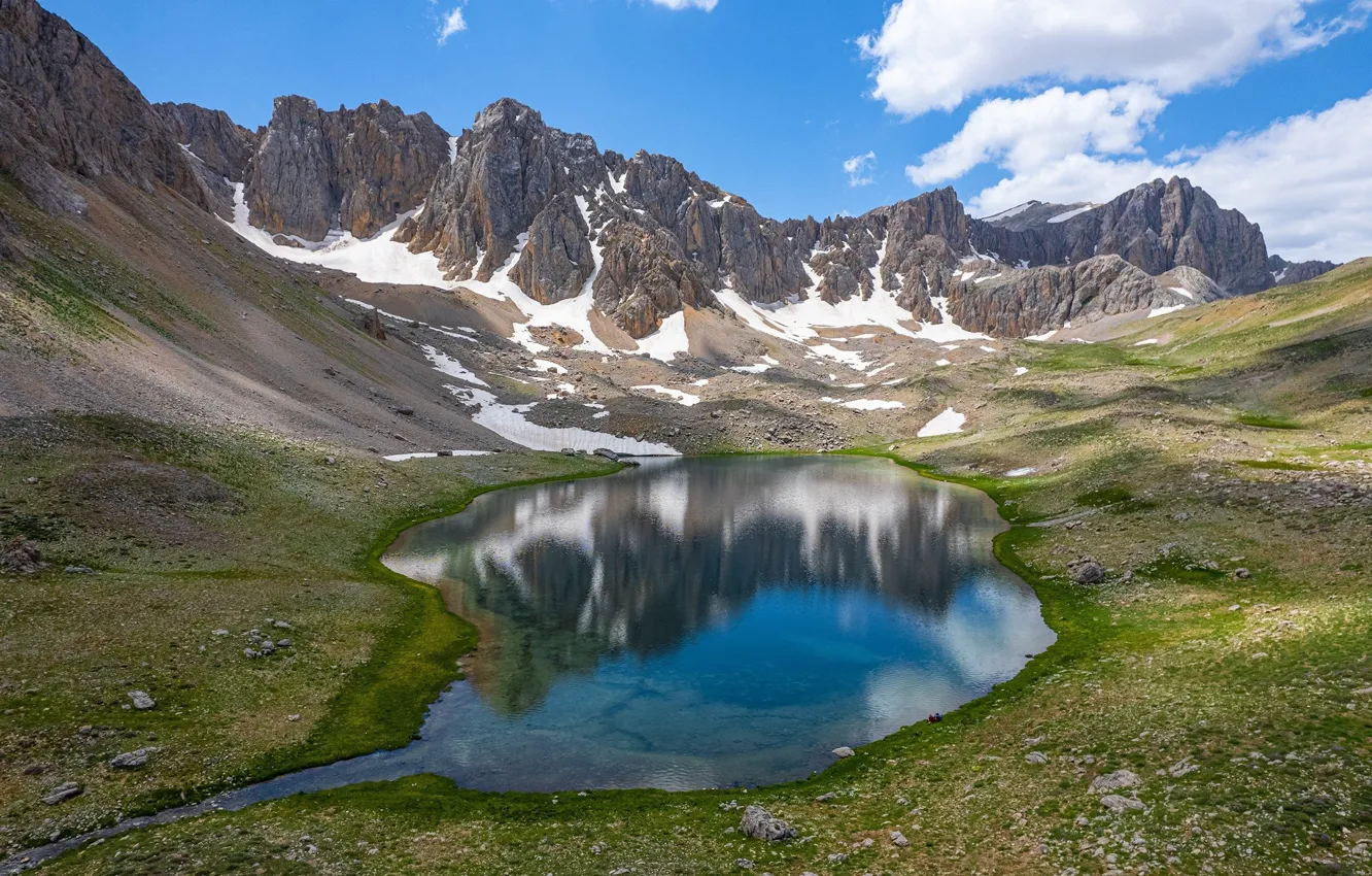 Photo wallpaper sky, mountain, lake