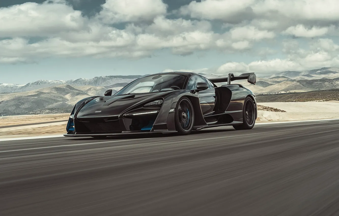 Photo wallpaper machine, asphalt, mountains, supercar, McLaren Senna