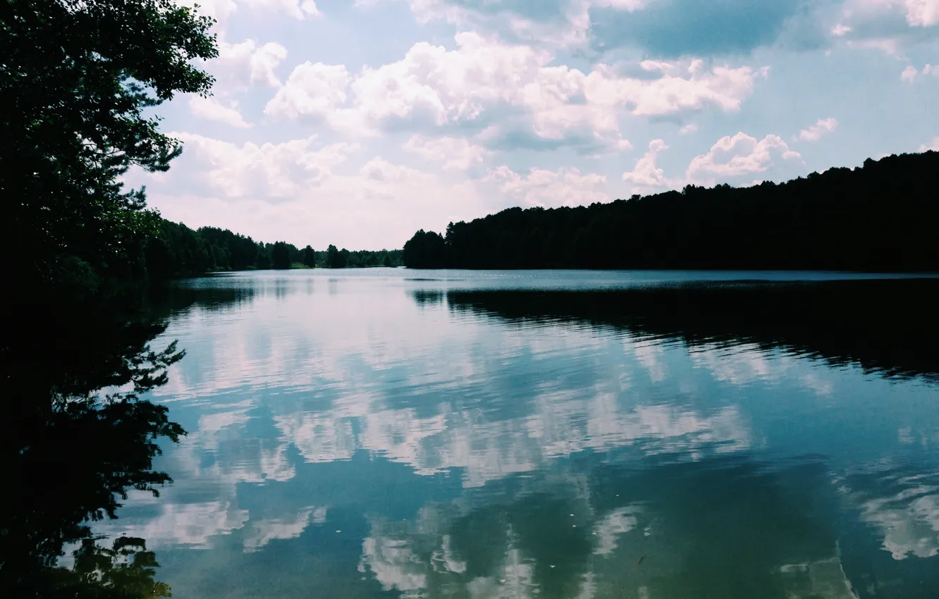 Photo wallpaper forest, the sky, water, clouds, nature, lake, Ukraine, Blue Lake