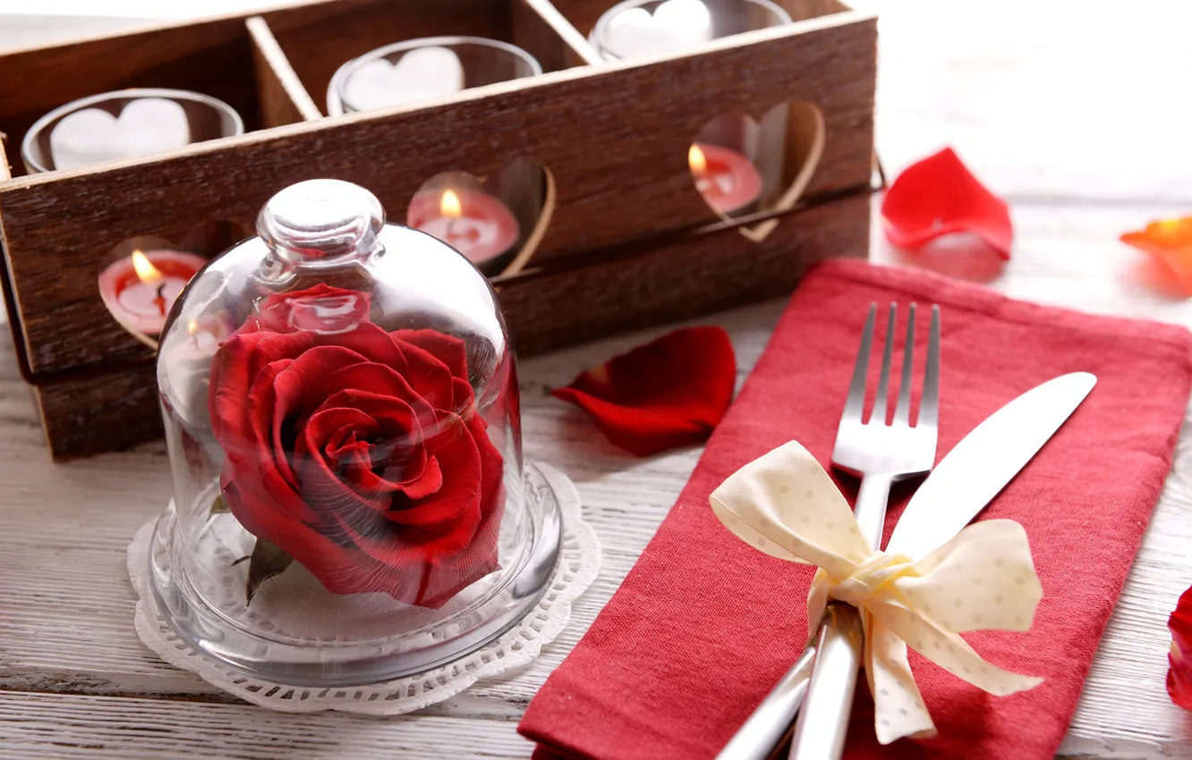 Photo wallpaper romance, rose, candles, plug
