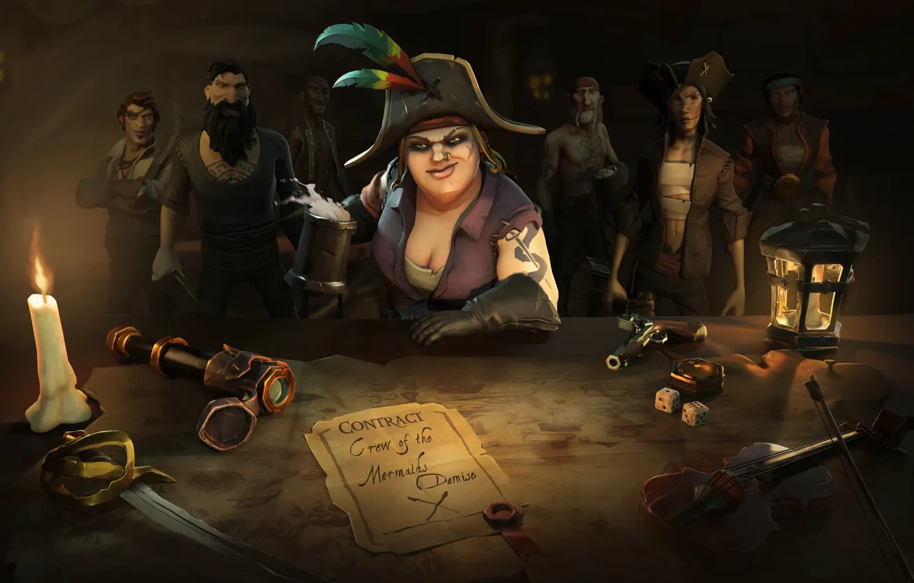Photo wallpaper sword, game, snake, pirate, hat, woman, ken, tatoo