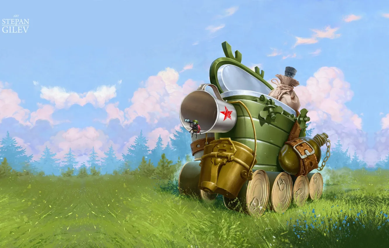 Photo wallpaper summer, fantasy, mood, tank, February 23, children's, with the holiday, Stepan Gilev