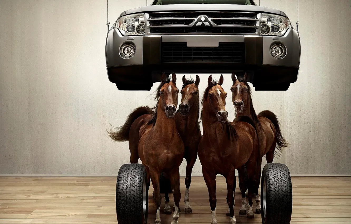 Photo wallpaper horse, wheel, flooring, 153